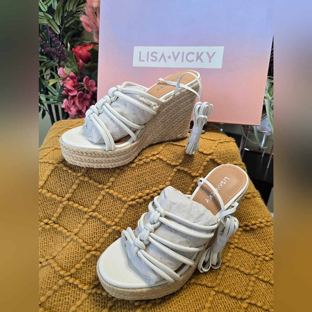 Lisa Vicky Wedge Sandals, Size 6, White
